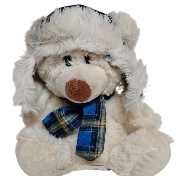 🎄 ❄️Plush Winter Teddy Bear 🧸 Blue Plaid Hat & Scarf ✨ 8" Holiday Decor - Picture 10 of 10